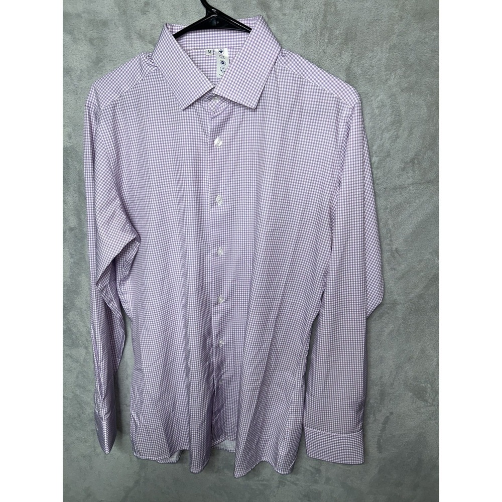State & Liberty Dress Shirt Men's Medium Purple Gingham Button Down Performance